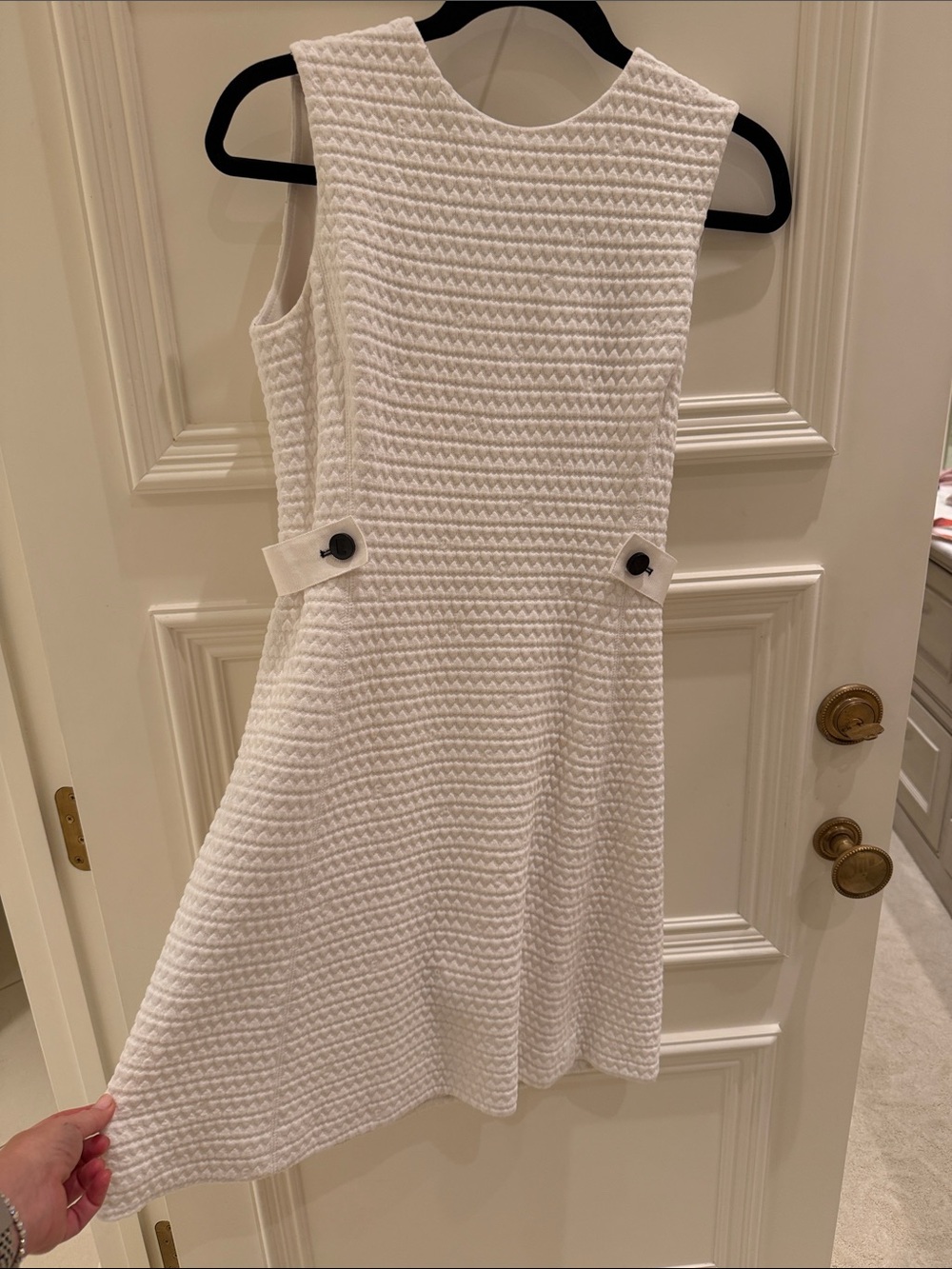Escada White Textured Sleeveless A-Line Dress with Button Tabs